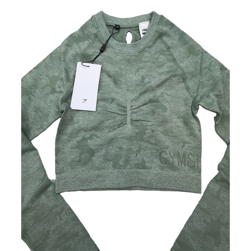 NWT Gymshark Camo Seamless Crop Top Sage Green Size Small Yoga Performance - Picture 6 of 10